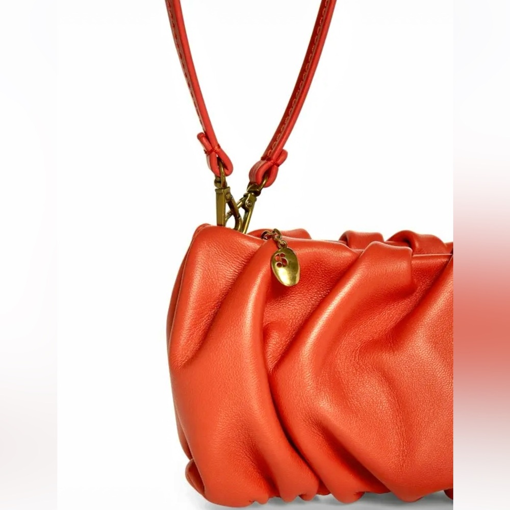 🌺🎉HP🎉🌺 NWT Staud Ruched Leather Bean Bag Blood Orange - Picture 15 of 16